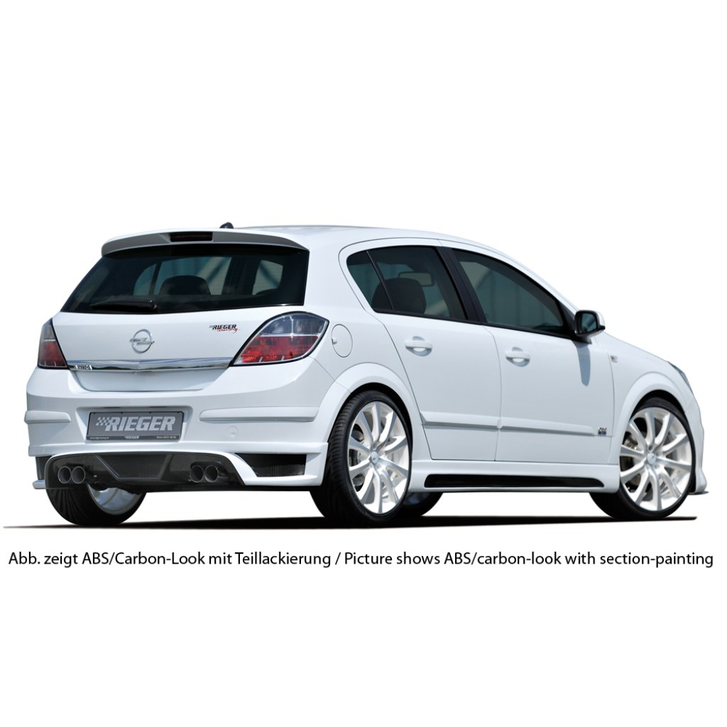 Rieger spoiler pod zadní nárazník pro Opel Astra H 5-dvéř., hatchback, notchback r.v. 03/04-, plast ABS bez povrchové úpravy, pro vozy s dvojitými koncovkami na obou stranách