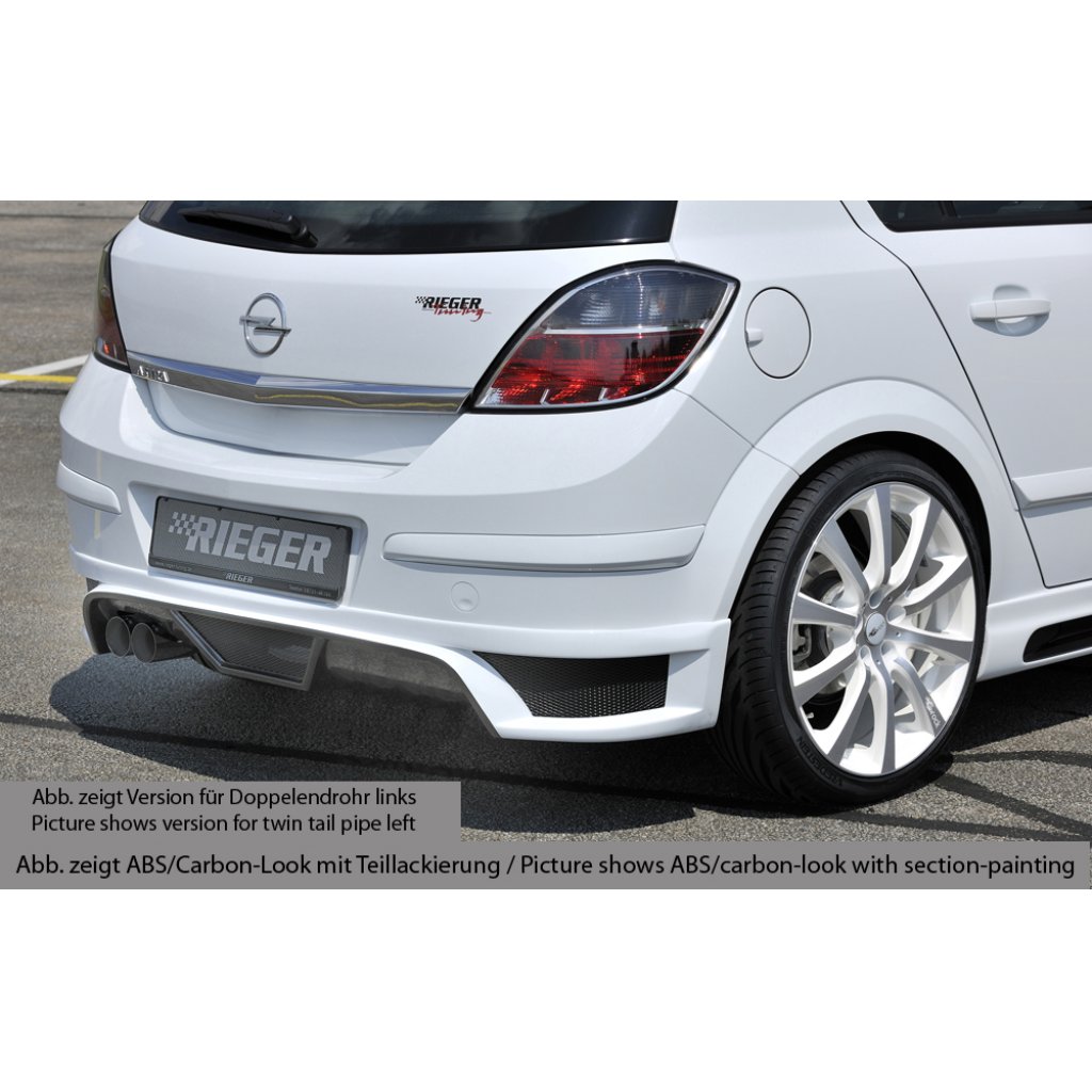 Rieger spoiler pod zadní nárazník pro Opel Astra H 5-dvéř., hatchback, notchback r.v. 03/04-, plast ABS bez povrchové úpravy, pro vozy s koncovkou vlevo