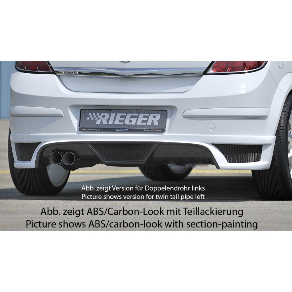 Rieger spoiler pod zadní nárazník pro Opel Astra H 5-dvéř., hatchback, notchback r.v. 03/04-, plast ABS s povrchovou úpravou Carbon-Look, pro koncovku vlevo