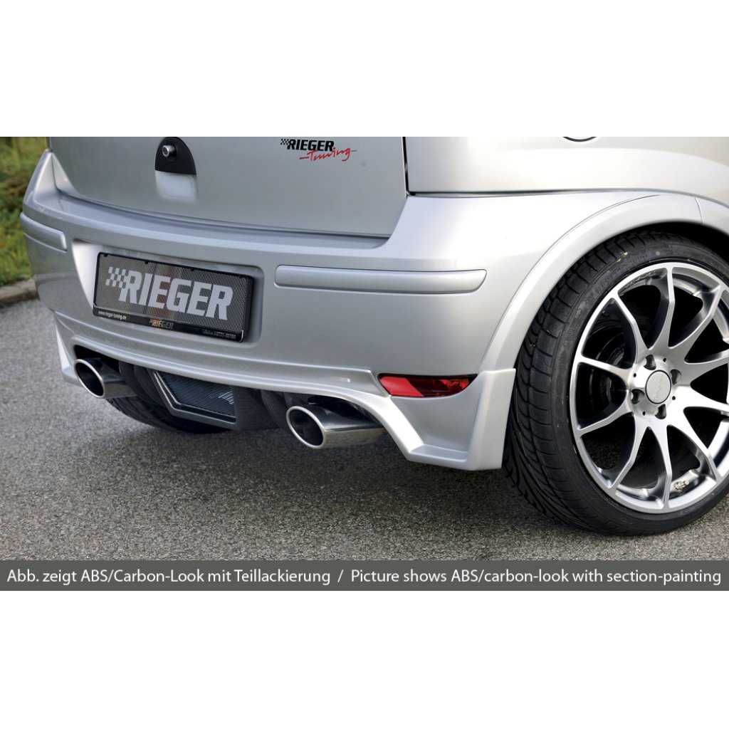 Rieger spoiler pod zadní nárazník pro Opel Corsa C 3-dvéř., 5-dvéř. po faceliftu r.v. 06/03-, plast ABS s povrchovou úpravou Carbon-Look, pro koncovky na obou stranách