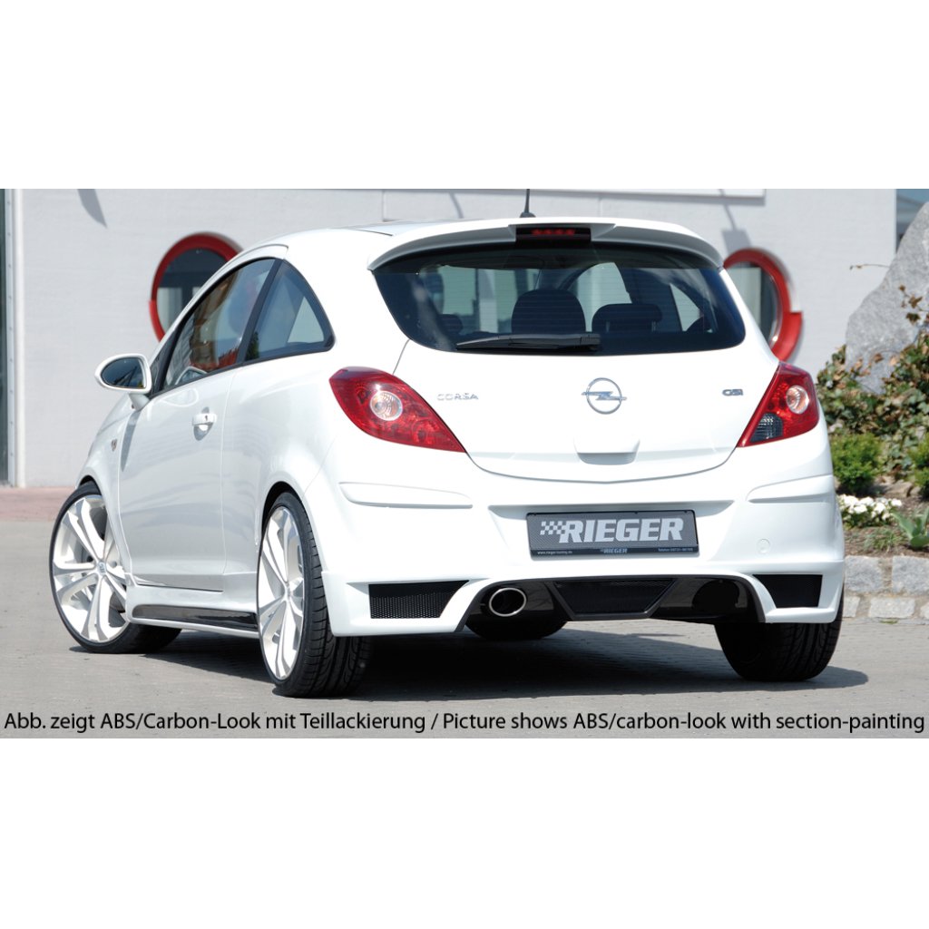 Rieger spoiler pod zadní nárazník pro Opel Corsa D 3-dvéř., 5-dvéř. vč. faceliftu r.v. 01/11-, 07/06-12/10, plast ABS bez povrchové úpravy, pro koncovku vlevo