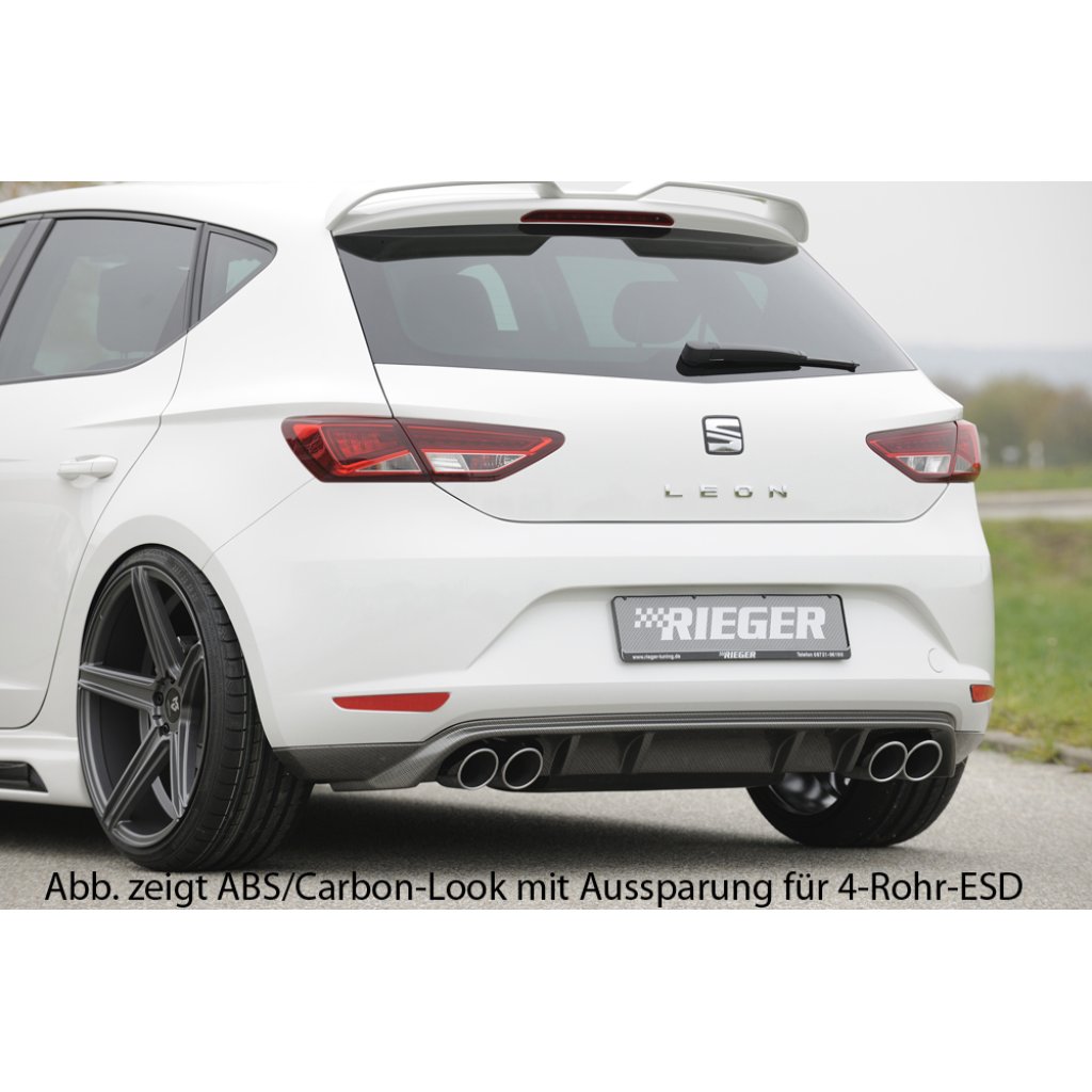 Rieger spoiler pod zadní nárazník pro Seat Leon 5F 3-dvéř. (sc), 5-dvéř. před faceliftem r.v. 10/12-12/16, plast ABS bez povrchové úpravy, pro dvojitou koncovku vlevo