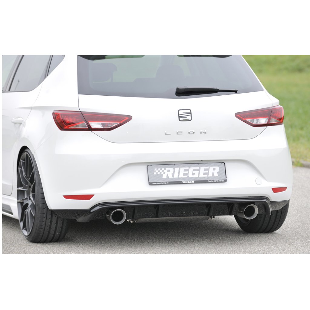 Rieger spoiler pod zadní nárazník pro Seat Leon 5F 3-dvéř. (sc), 5-dvéř. před faceliftem r.v. 10/12-12/16, plast ABS lakovaný do černé lesklé barvy, pro sportovní koncovky na obou stranách 100 mm
