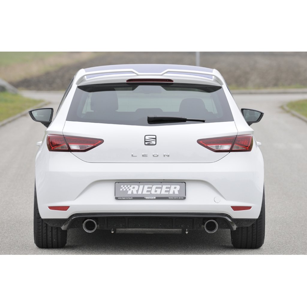 Rieger spoiler pod zadní nárazník pro Seat Leon 5F 3-dvéř. (sc), 5-dvéř. před faceliftem r.v. 10/12-12/16, plast ABS lakovaný do černé lesklé barvy, pro sportovní koncovky na obou stranách 100 mm