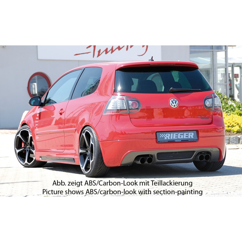 Rieger spoiler pod zadní nárazník pro Volkswagen Golf 5 1K 3-dvéř., 5-dvéř., GTI, plast ABS bez povrchové úpravy, pro dvojité koncovky na obou stranách