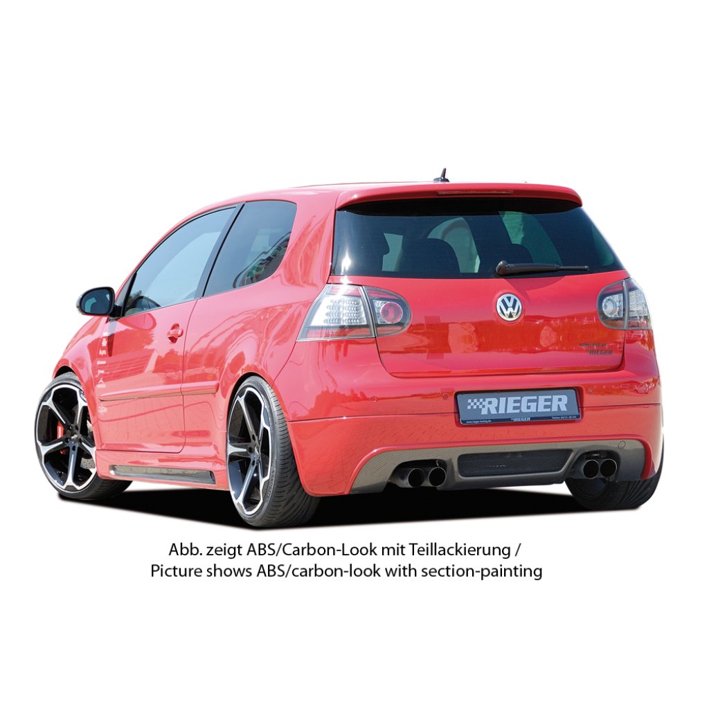 Rieger spoiler pod zadní nárazník pro Volkswagen Golf 5 1K 3-dvéř., 5-dvéř., GTI, plast ABS bez povrchové úpravy, pro dvojité koncovky na obou stranách