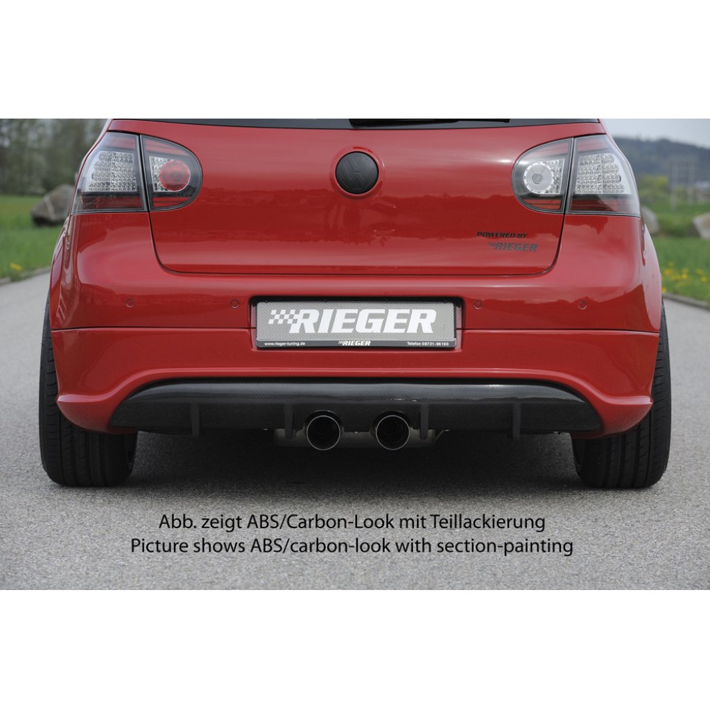 Rieger spoiler pod zadní nárazník pro Volkswagen Golf 5 1K 3-dvéř., 5-dvéř., GTI, plast ABS bez povrchové úpravy, pro dvojitou koncovku uprostřed