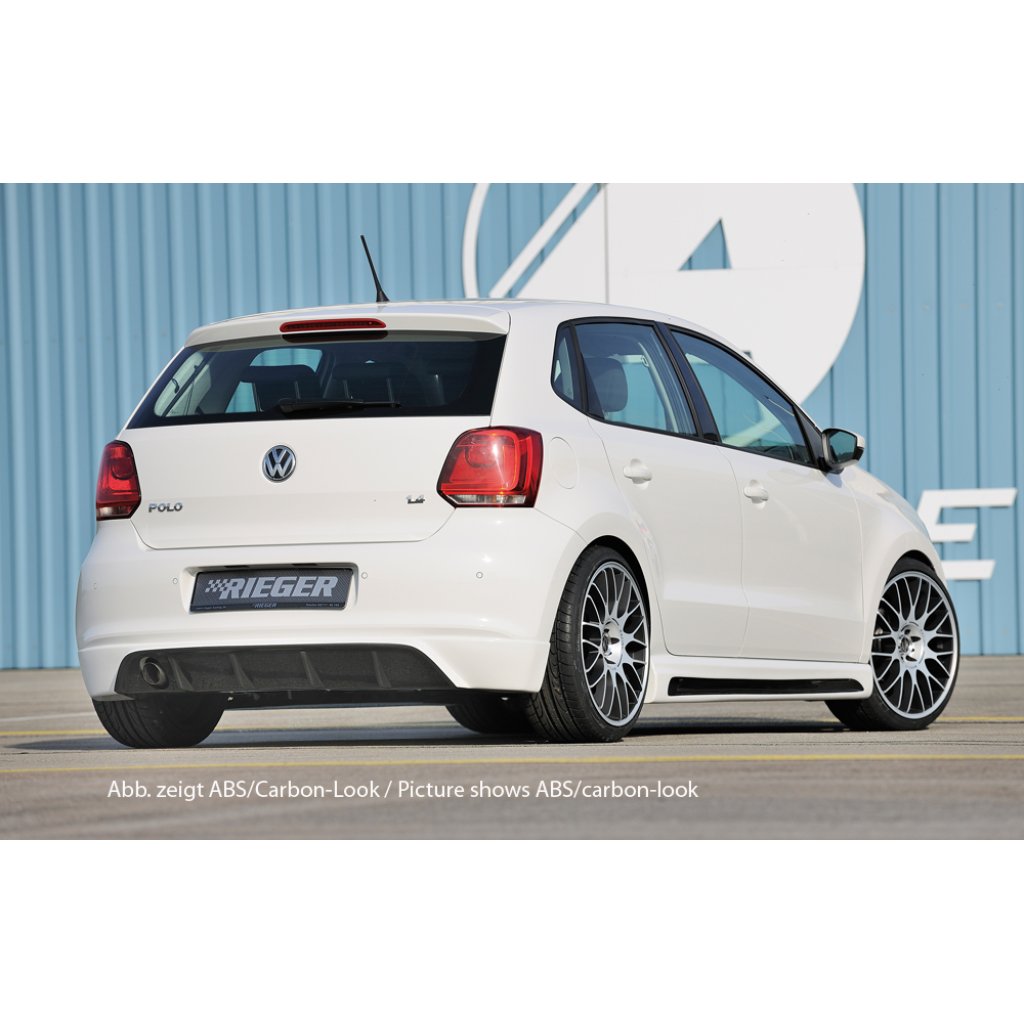 Rieger spoiler pod zadní nárazník pro Volkswagen Polo 6 6R 3-dvéř., 5-dvéř. před faceliftem r.v. 04/09-01/14, plast ABS bez povrchové úpravy, pro orig. koncovku vlevo