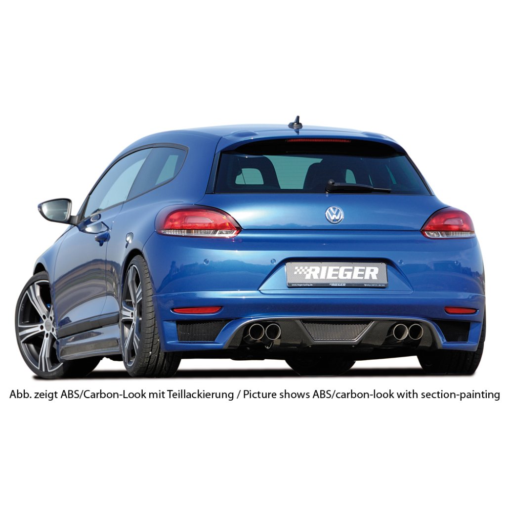 Rieger spoiler pod zadní nárazník pro Volkswagen Scirocco 3 13 2-dvéř. před faceliftem r.v. 08/08-04/14, plast ABS bez povrchové úpravy, pro dvojité koncovky na obou stranách
