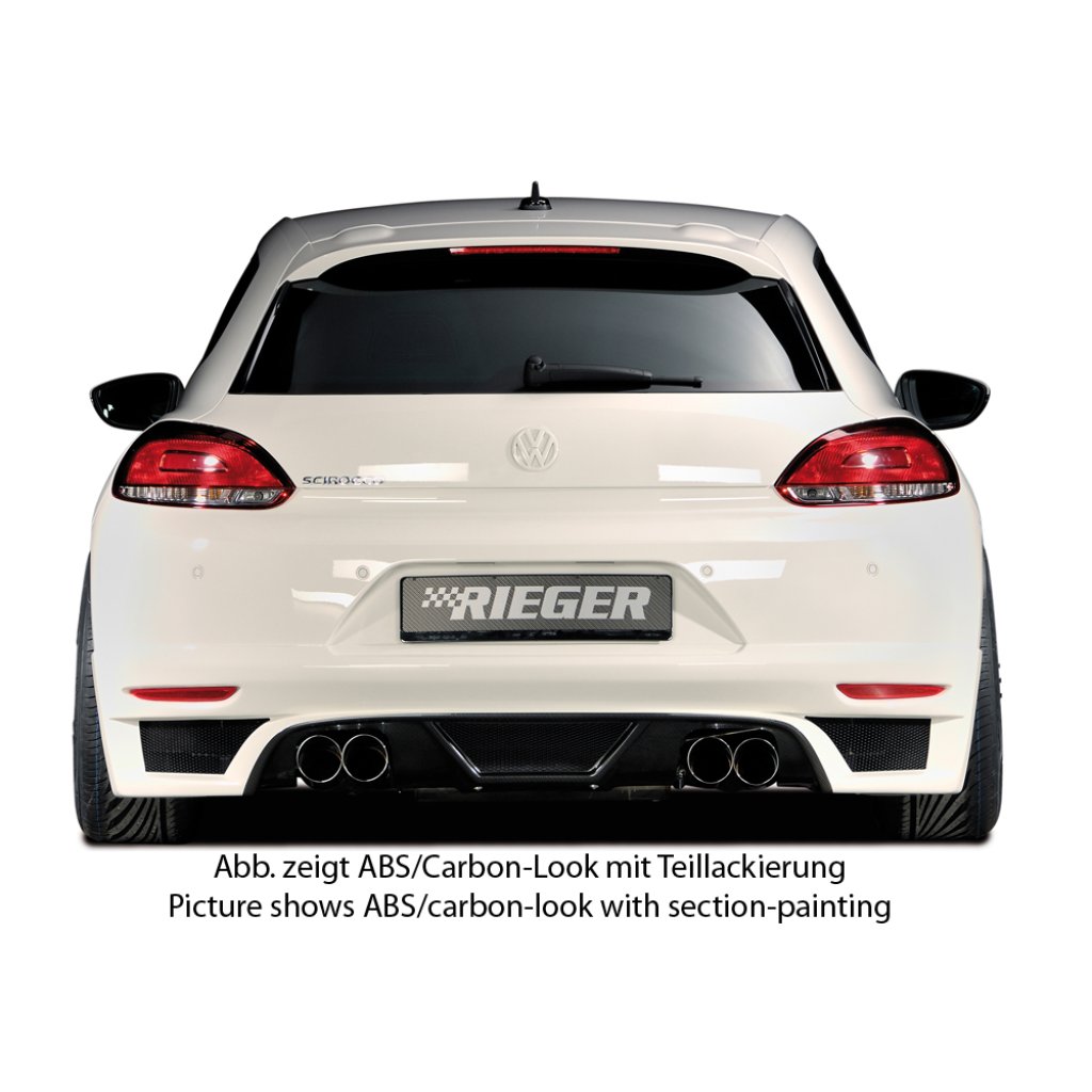 Rieger spoiler pod zadní nárazník pro Volkswagen Scirocco 3 13 2-dvéř. před faceliftem r.v. 08/08-04/14, plast ABS bez povrchové úpravy, pro dvojité koncovky na obou stranách