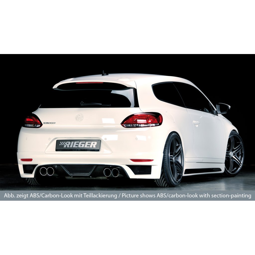 Rieger spoiler pod zadní nárazník pro Volkswagen Scirocco 3 13 2-dvéř. před faceliftem r.v. 08/08-04/14, plast ABS bez povrchové úpravy, pro dvojité koncovky na obou stranách