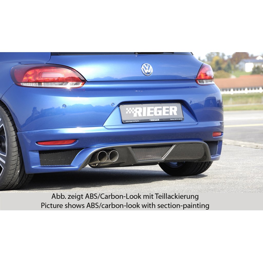 Rieger spoiler pod zadní nárazník pro Volkswagen Scirocco 3 13 2-dvéř. před faceliftem r.v. 08/08-04/14, plast ABS bez povrchové úpravy, pro dvojitou koncovku vlevo