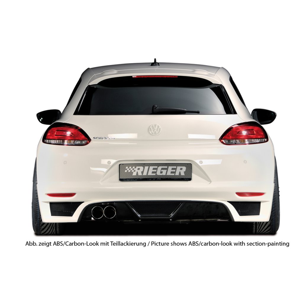 Rieger spoiler pod zadní nárazník pro Volkswagen Scirocco 3 13 2-dvéř. před faceliftem r.v. 08/08-04/14, plast ABS bez povrchové úpravy, pro dvojitou koncovku vlevo