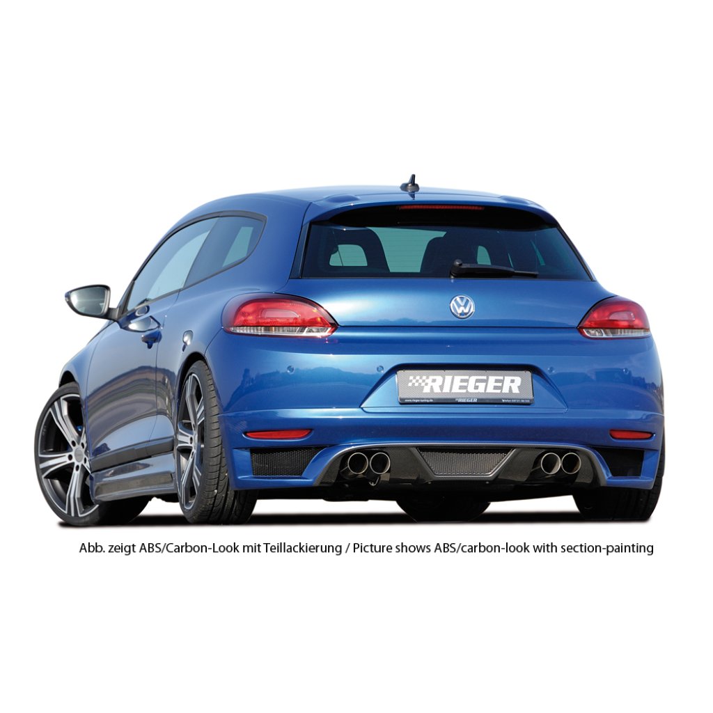 Rieger spoiler pod zadní nárazník pro Volkswagen Scirocco 3 13 2-dvéř. před faceliftem r.v. 08/08-04/14, plast ABS s povrchovou úpravou Carbon-Look, pro dvojité koncovky na obou stranách