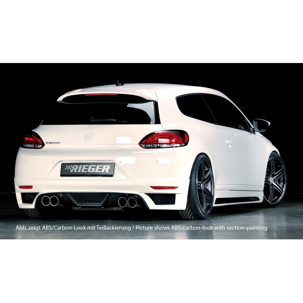Rieger spoiler pod zadní nárazník pro Volkswagen Scirocco 3 13 2-dvéř. před faceliftem r.v. 08/08-04/14, plast ABS s povrchovou úpravou Carbon-Look, pro dvojité koncovky na obou stranách