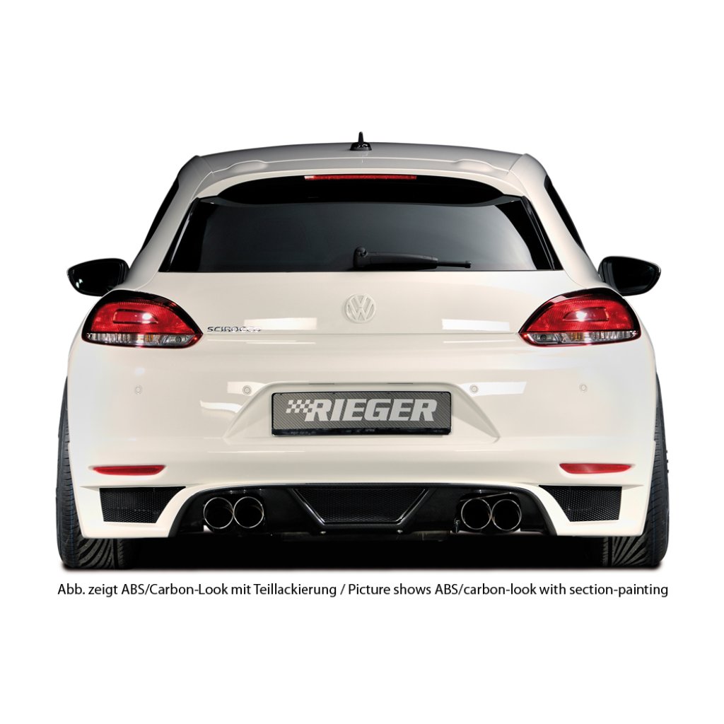 Rieger spoiler pod zadní nárazník pro Volkswagen Scirocco 3 13 2-dvéř. před faceliftem r.v. 08/08-04/14, plast ABS s povrchovou úpravou Carbon-Look, pro dvojité koncovky na obou stranách