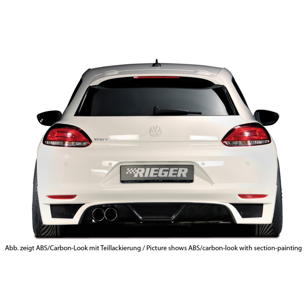 Rieger spoiler pod zadní nárazník pro Volkswagen Scirocco 3 13 2-dvéř. před faceliftem r.v. 08/08-04/14, plast ABS s povrchovou úpravou Carbon-Look, pro dvojitou koncovku vlevo