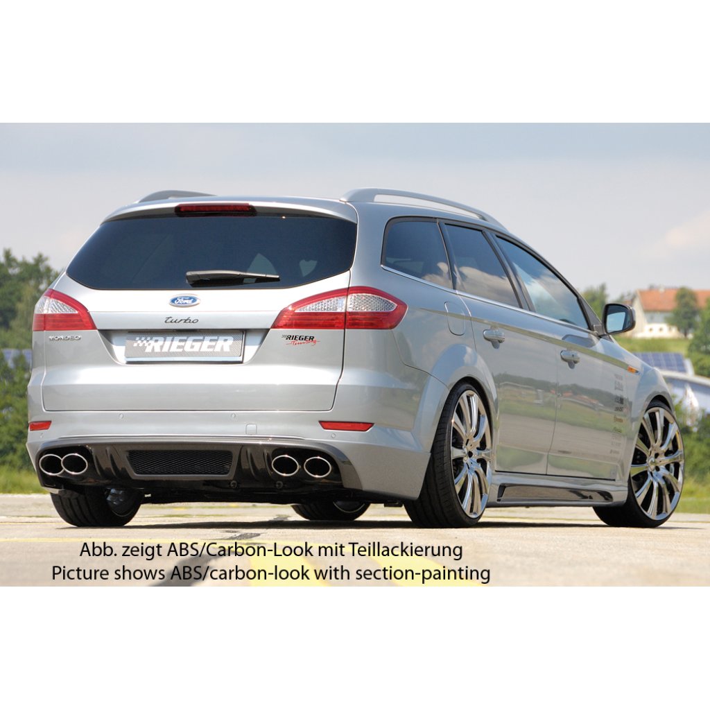 Rieger spoiler pod zadní nárazník SG-Design pro Ford Mondeo BA7 combi před faceliftem r.v. 03/07-09/10, plast ABS s povrchovou úpravou Carbon-Look, pro vozy s dvojitou koncovkou na obou stranách