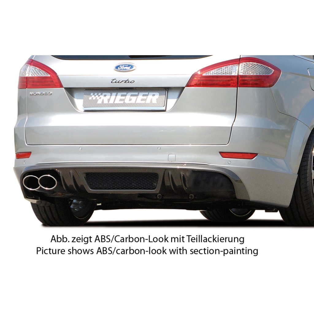Rieger spoiler pod zadní nárazník SG-Design pro Ford Mondeo BA7 combi před faceliftem r.v. 03/07-09/10, plast ABS s povrchovou úpravou Carbon-Look, pro vozy s dvojitou koncovkou vlevo