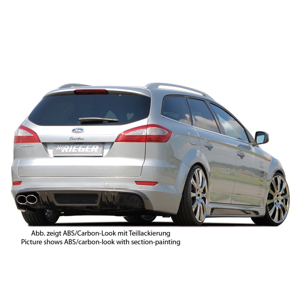 Rieger spoiler pod zadní nárazník SG-Design pro Ford Mondeo BA7 combi před faceliftem r.v. 03/07-09/10, plast ABS s povrchovou úpravou Carbon-Look, pro vozy s dvojitou koncovkou vlevo