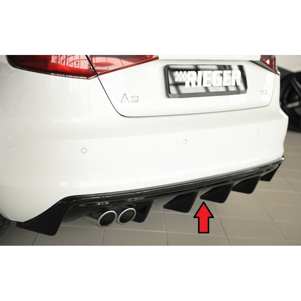 Rieger vložka zadního nárazníku (GBL56786) pro Audi A3 8V 3-dvéř. (hatchback 8V1), 5-dvéř. (sportback 8VA) před faceliftem, plast ABS lakovaný do černé lesklé barvy