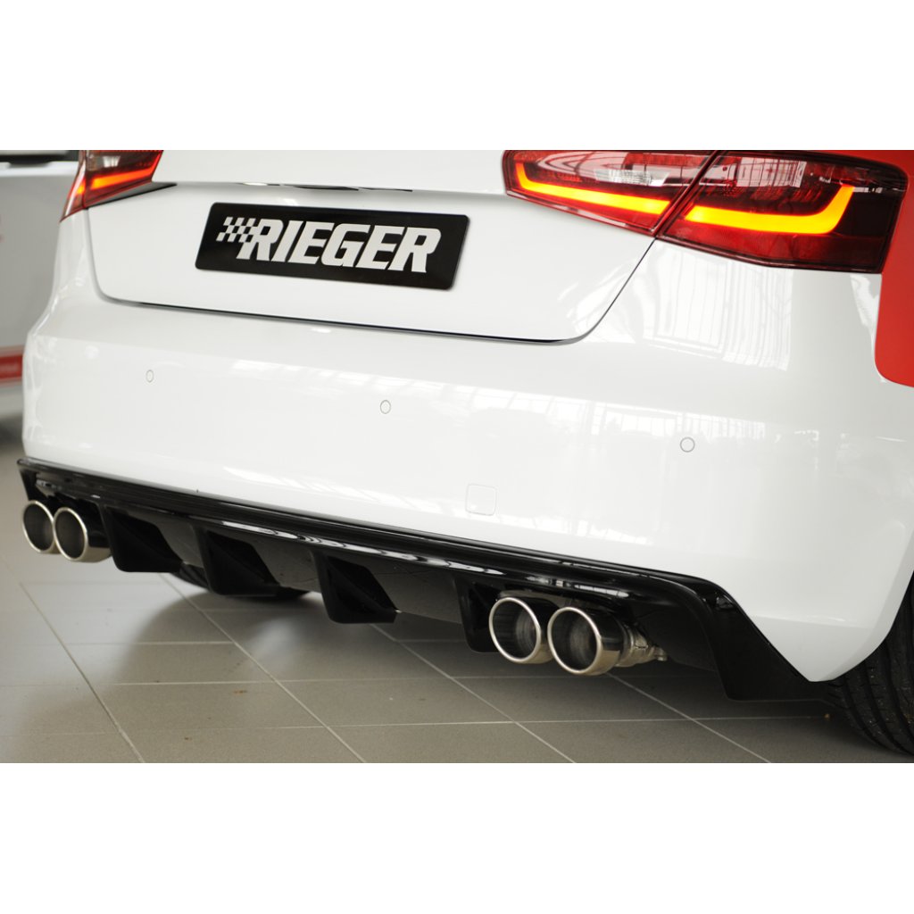 Rieger vložka zadního nárazníku (GBL56787) pro Audi A3 8V 3-dvéř. (hatchback 8V1), 5-dvéř. (sportback 8VA) před faceliftem, plast ABS lakovaný do černé lesklé barvy