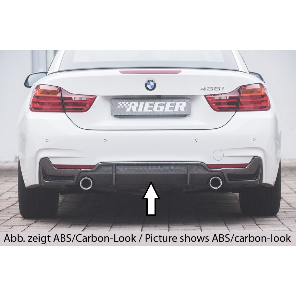 Rieger vložka zadního nárazníku (pouze 435i) pro BMW řada 4 F32, F33, F36 coupe (3-dvéř.), gran coupe (5-dvéř.), kabriolet vč. faceliftu, plast ABS bez povrchové úpravy, pro orig. koncovky na obou stranách (435i/440i look) vč. mřížky