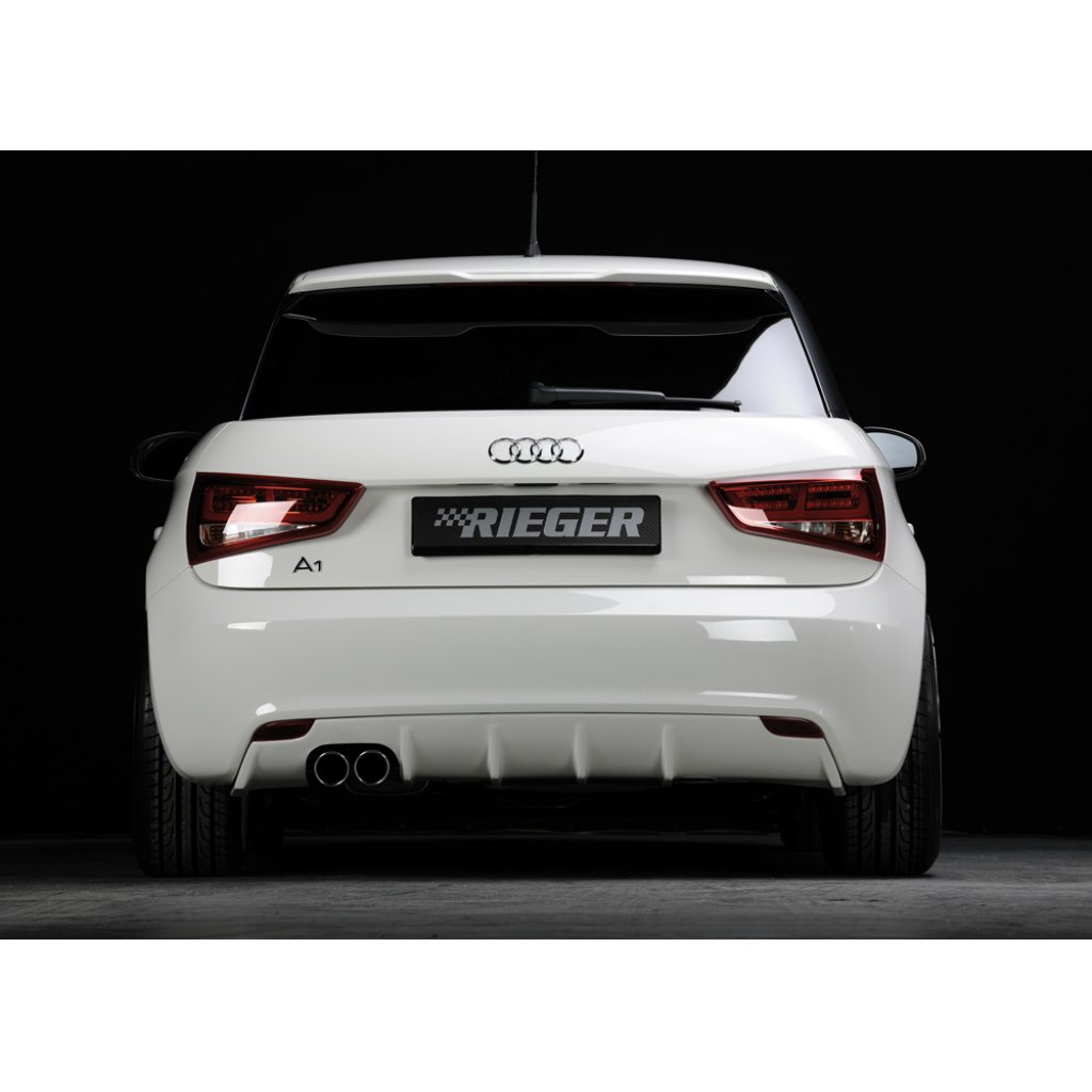 Rieger vložka zadního nárazníku pro Audi A1 8X 3-dvéř., 5-dvéř. (sportback) před faceliftem, plast ABS bez povrchové úpravy, mimo S-Line, pro orig. dvojitou koncovku vlevo 2x76 mm