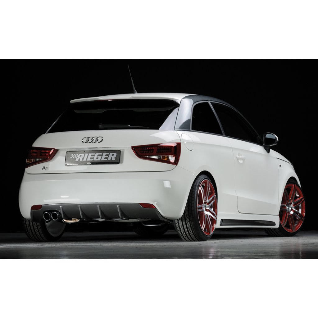 Rieger vložka zadního nárazníku pro Audi A1 8X 3-dvéř., 5-dvéř. (sportback) před faceliftem, plast ABS s povrchovou úpravou Carbon-Look, pro dvojitou koncovku vlevo 2x76 mm