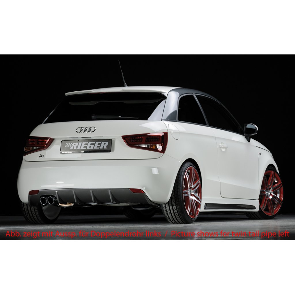 Rieger vložka zadního nárazníku pro Audi A1 8X 3-dvéř., 5-dvéř. (sportback) před faceliftem, plast ABS s povrchovou úpravou Carbon-Look, pro orig. jednoduchou koncovku vlevo