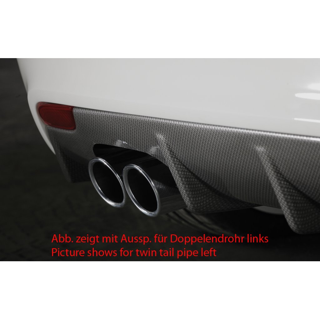 Rieger vložka zadního nárazníku pro Audi A1 8X 3-dvéř., 5-dvéř. (sportback) před faceliftem, plast ABS s povrchovou úpravou Carbon-Look, pro orig. jednoduchou koncovku vlevo