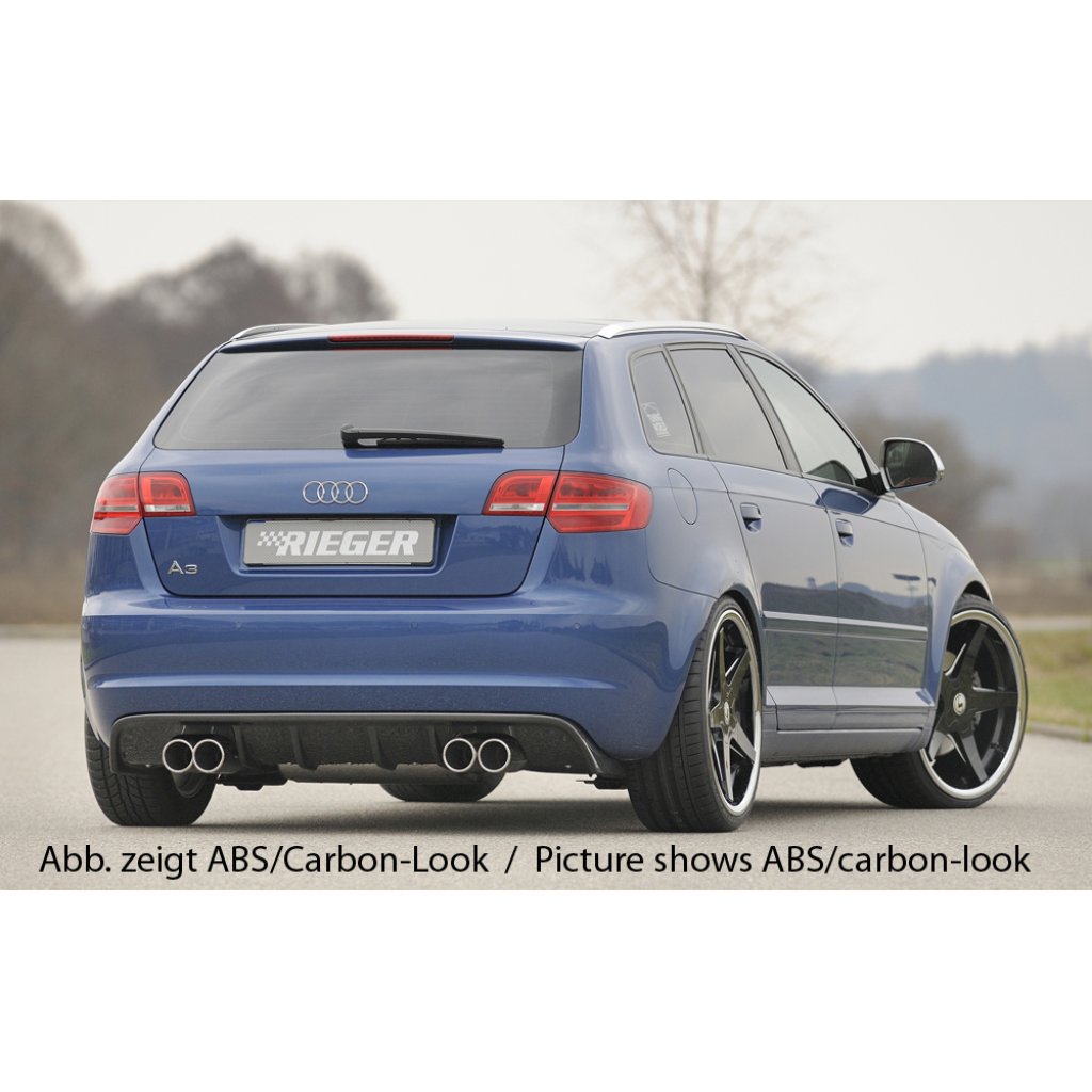 Rieger vložka zadního nárazníku pro Audi A3 8P 3-dvéř., kabriolet po faceliftu, plast ABS bez povrchové úpravy, pro dvojité koncovky na obou stranách 4x76 mm