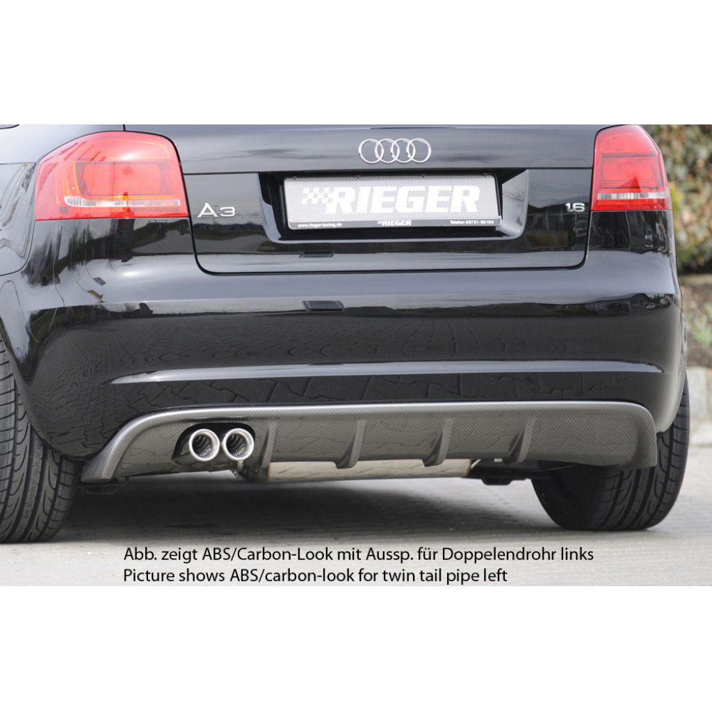 Rieger vložka zadního nárazníku pro Audi A3 8P 3-dvéř., kabriolet po faceliftu, plast ABS bez povrchové úpravy, pro dvojité koncovky na obou stranách 4x76 mm