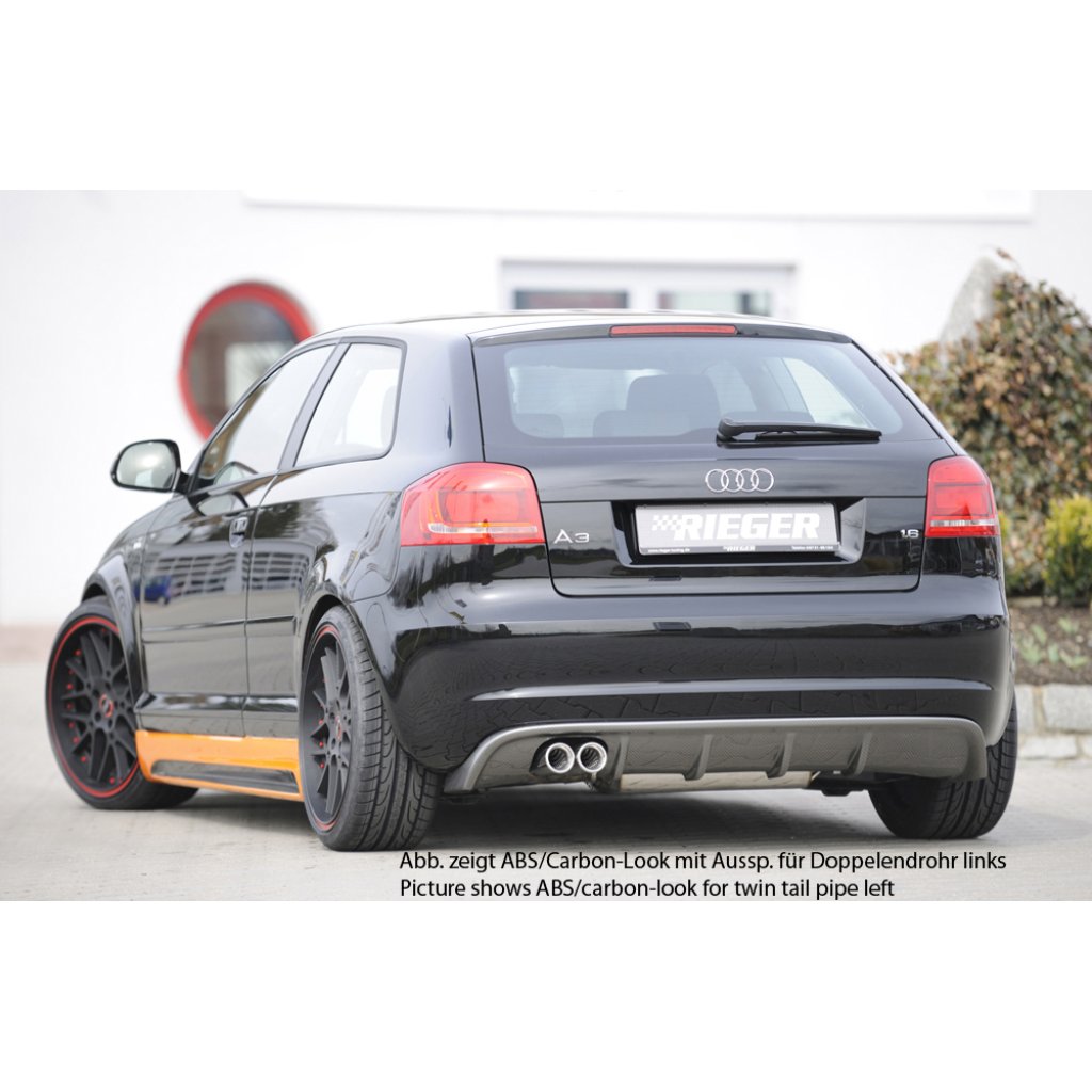 Rieger vložka zadního nárazníku pro Audi A3 8P 3-dvéř., kabriolet po faceliftu, plast ABS bez povrchové úpravy, pro dvojité koncovky na obou stranách 4x76 mm