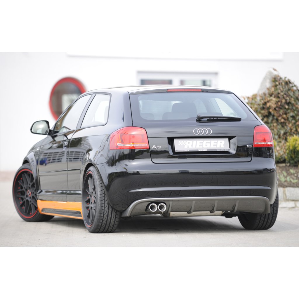 Rieger vložka zadního nárazníku pro Audi A3 8P 3-dvéř., kabriolet po faceliftu, plast ABS s povrchovou úpravou Carbon-Look, pro dvojitou koncovku vlevo 2x76 mm