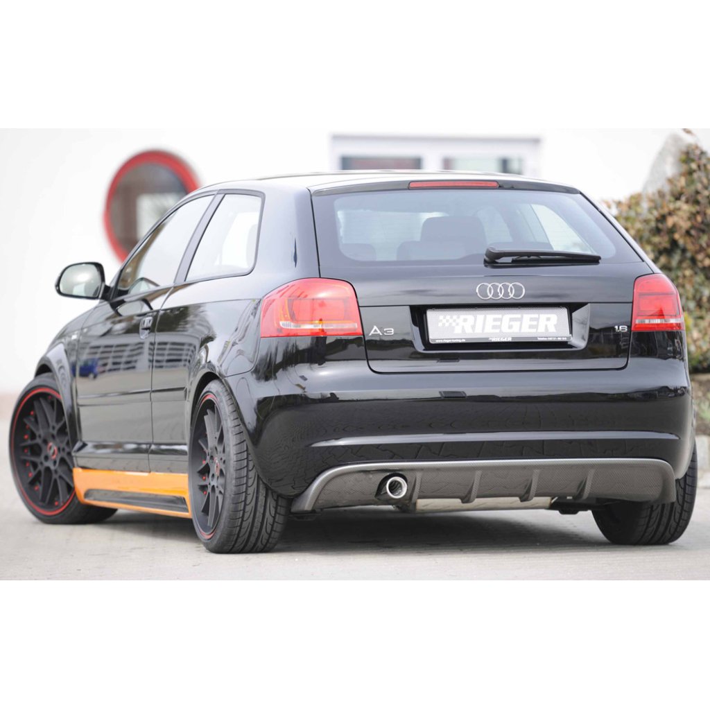 Rieger vložka zadního nárazníku pro Audi A3 8P 3-dvéř., kabriolet po faceliftu, plast ABS s povrchovou úpravou Carbon-Look, pro orig. koncovku vlevo