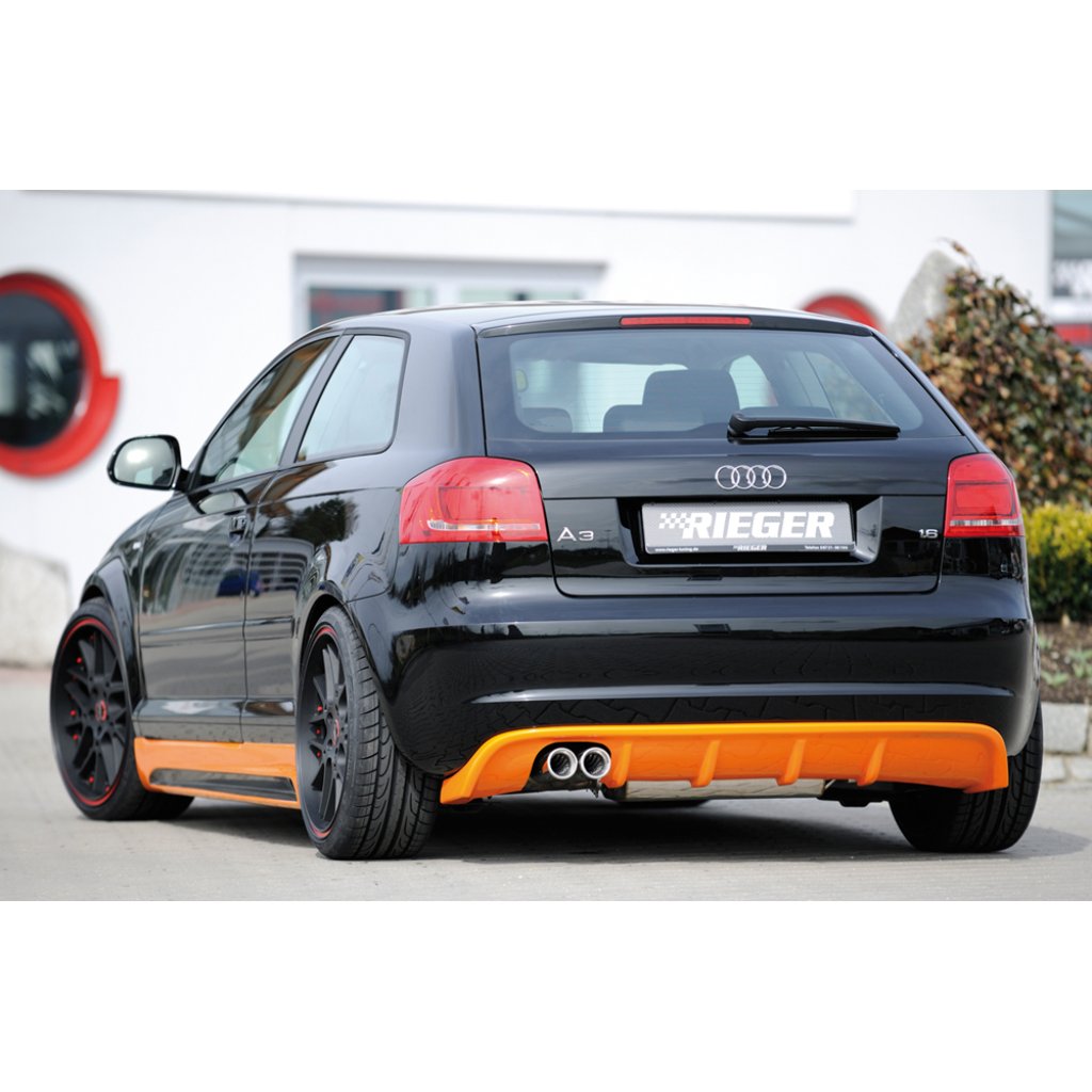 Rieger vložka zadního nárazníku pro Audi A3 8P 5-dvéř., Sportback po faceliftu, plast ABS bez povrchové úpravy, pro dvojitou koncovku vlevo 2x76 mm