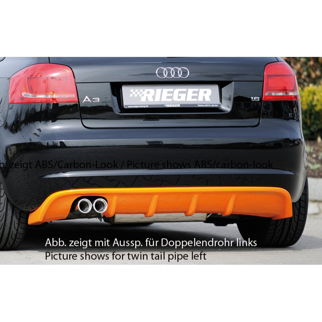 Rieger vložka zadního nárazníku pro Audi A3 8P 5-dvéř., Sportback po faceliftu, plast ABS bez povrchové úpravy, pro orig. jednoduchou koncovku vlevo