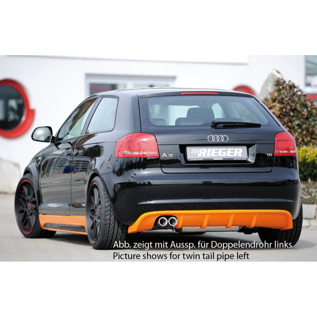 Rieger vložka zadního nárazníku pro Audi A3 8P 5-dvéř., Sportback po faceliftu, plast ABS bez povrchové úpravy, pro orig. jednoduchou koncovku vlevo