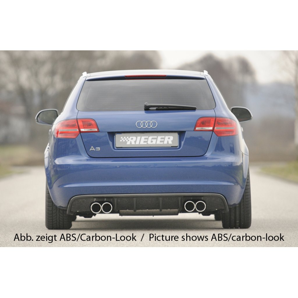 Rieger vložka zadního nárazníku pro Audi A3 8P 5-dvéř., Sportback po faceliftu, plast ABS bez povrchové úpravy, pro sportovní koncovky na obou stranách 4x76 mm