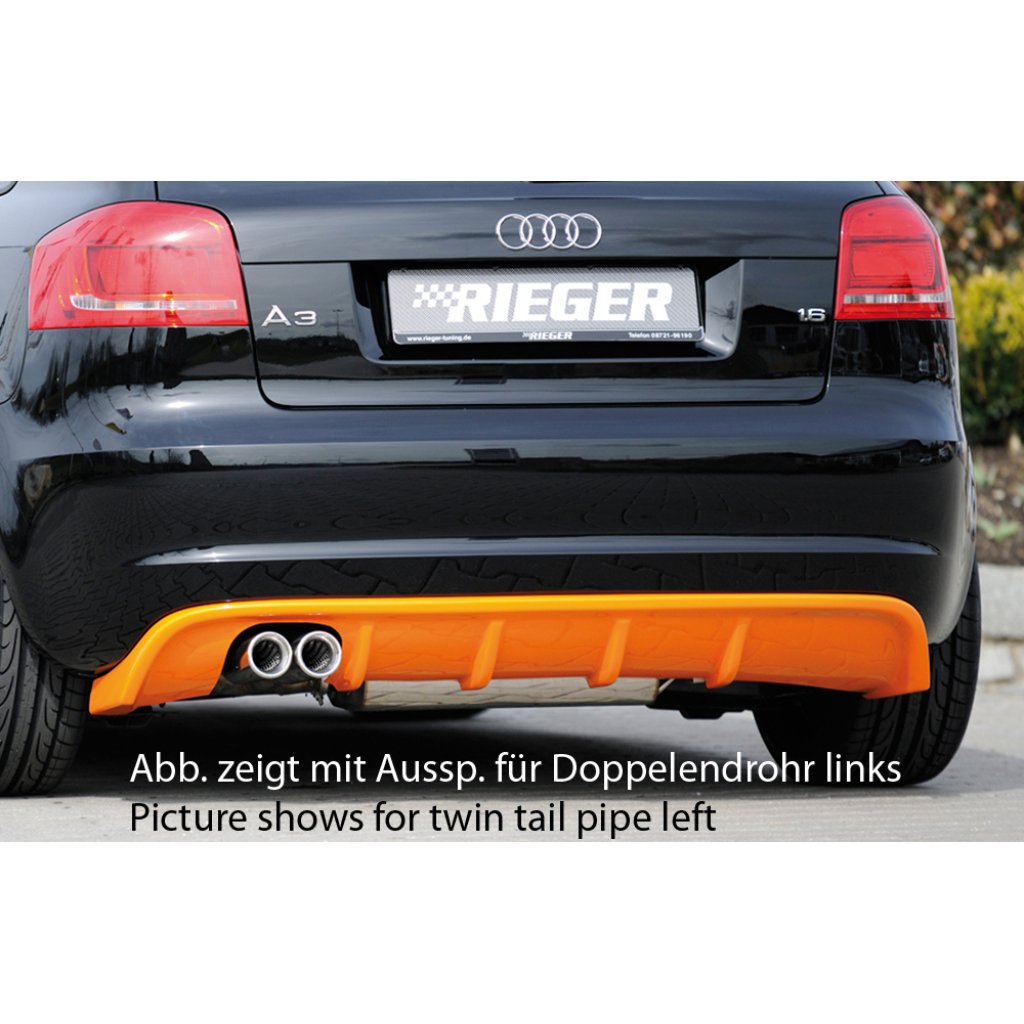 Rieger vložka zadního nárazníku pro Audi A3 8P 5-dvéř., Sportback po faceliftu, plast ABS bez povrchové úpravy, pro sportovní koncovky na obou stranách 4x76 mm