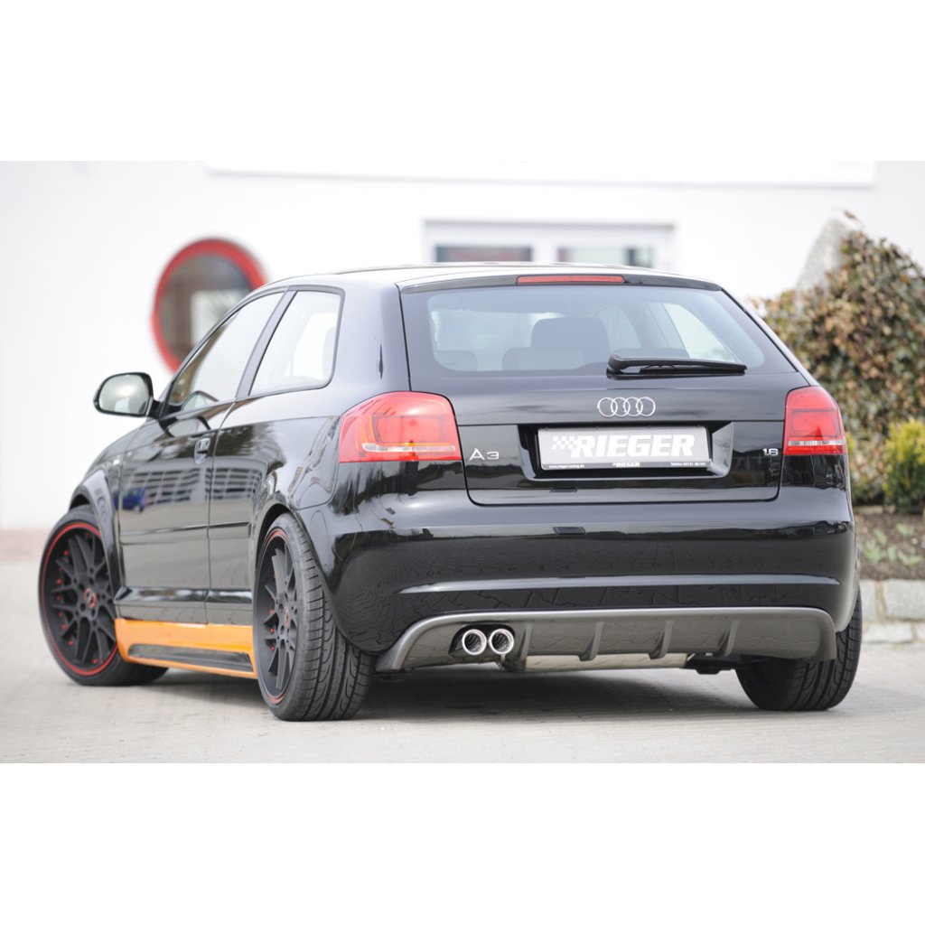 Rieger vložka zadního nárazníku pro Audi A3 8P 5-dvéř., Sportback po faceliftu, plast ABS s povrchovou úpravou Carbon-Look, pro dvojitou koncovku vlevo 2x76 mm