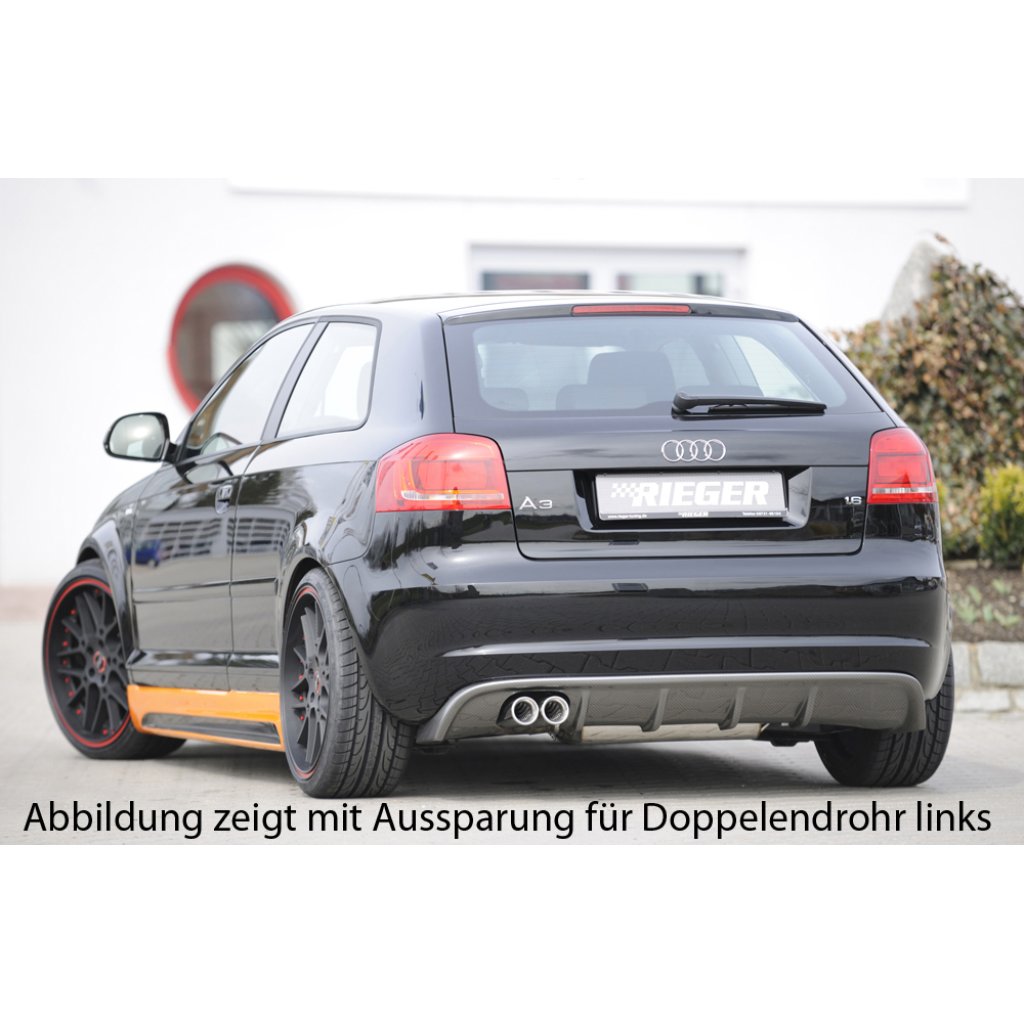 Rieger vložka zadního nárazníku pro Audi A3 8P 5-dvéř., Sportback po faceliftu, plast ABS s povrchovou úpravou Carbon-Look, pro orig. koncovku vlevo