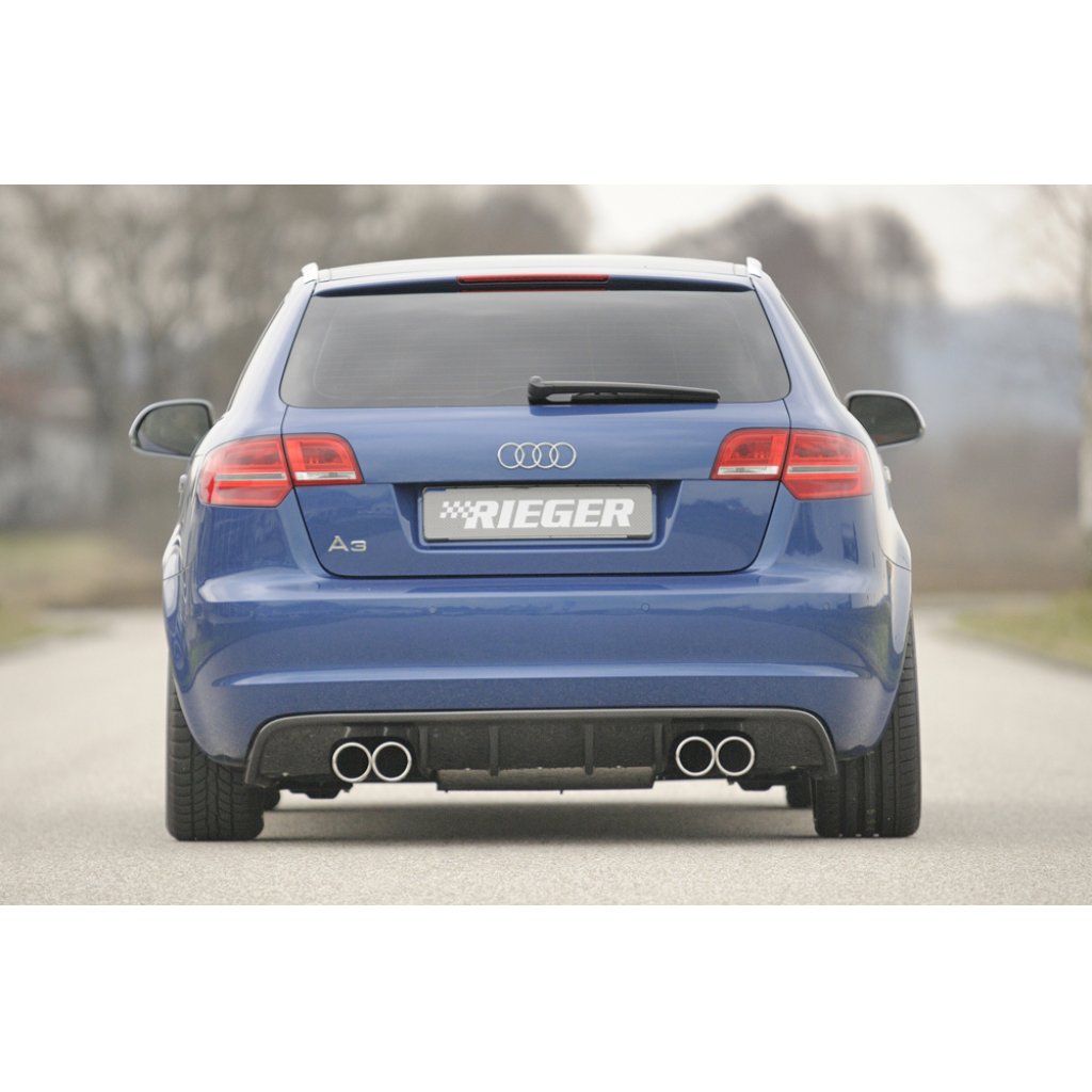 Rieger vložka zadního nárazníku pro Audi A3 8P 5-dvéř., Sportback po faceliftu, plast ABS s povrchovou úpravou Carbon-Look, pro sportovní koncovky na obou stranách 4x76 mm