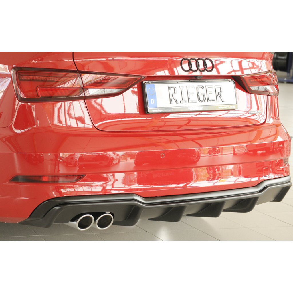 Rieger vložka zadního nárazníku pro Audi A3 8V 3-dvéř. (convertible 8V7), 5-dvéř. (sedan 8VS) po faceliftu, plast ABS bez povrchové úpravy, pro dvojitou koncovku vlevo