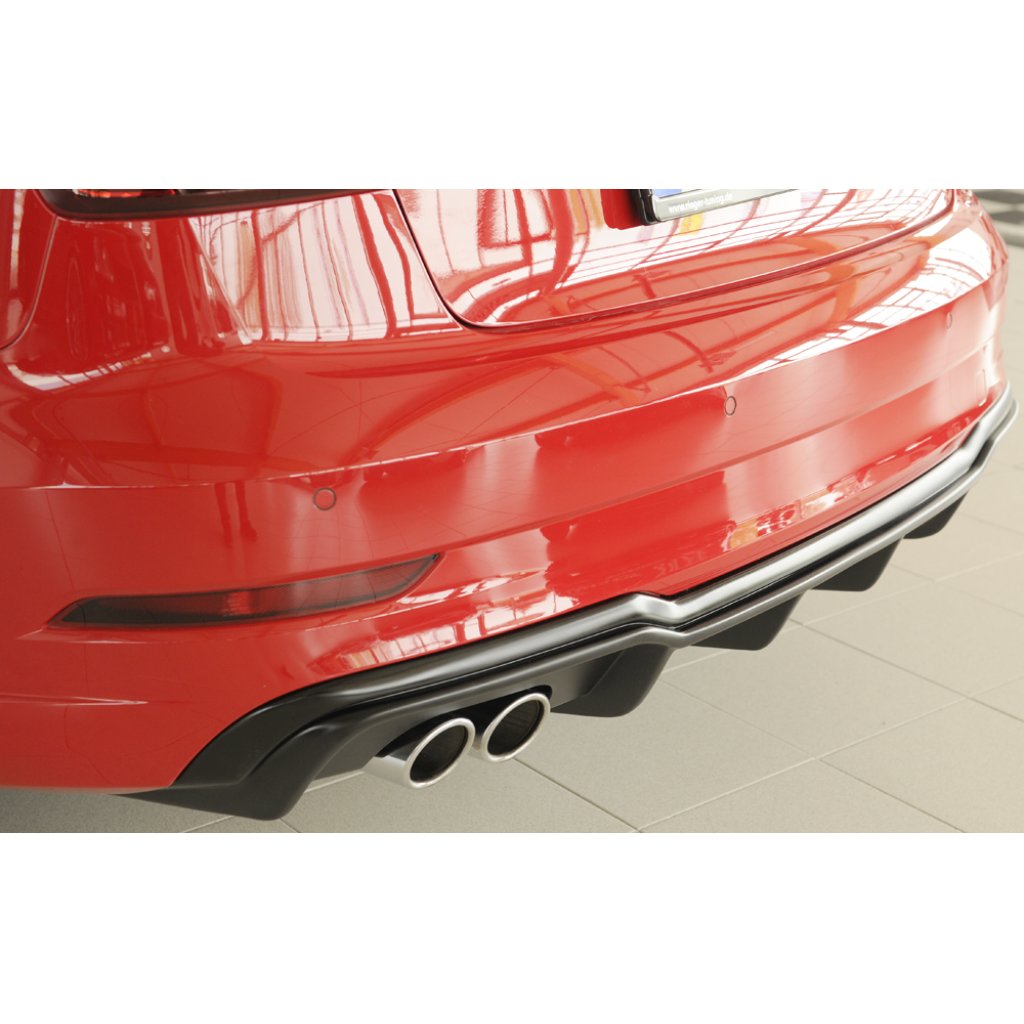 Rieger vložka zadního nárazníku pro Audi A3 8V 3-dvéř. (convertible 8V7), 5-dvéř. (sedan 8VS) po faceliftu, plast ABS bez povrchové úpravy, pro dvojitou koncovku vlevo