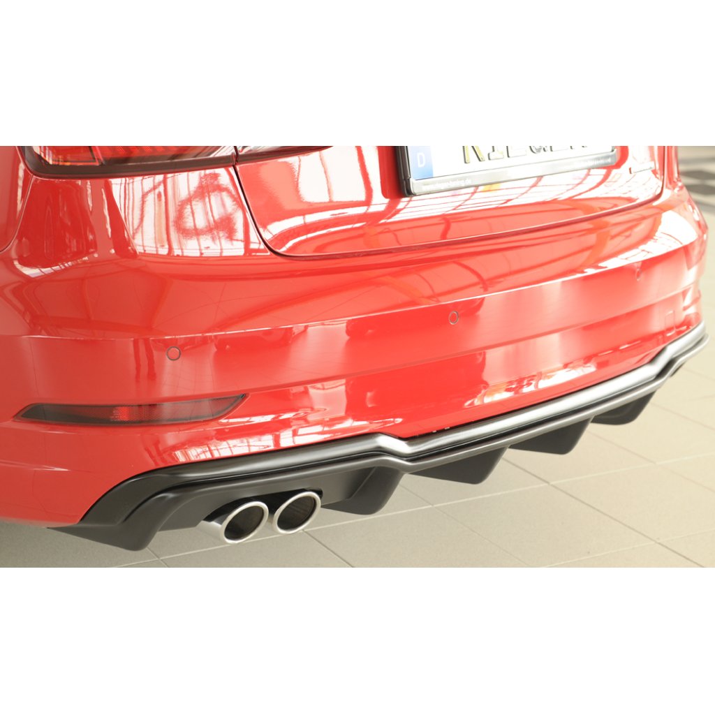 Rieger vložka zadního nárazníku pro Audi A3 8V 3-dvéř. (convertible 8V7), 5-dvéř. (sedan 8VS) po faceliftu, plast ABS bez povrchové úpravy, pro dvojitou koncovku vlevo