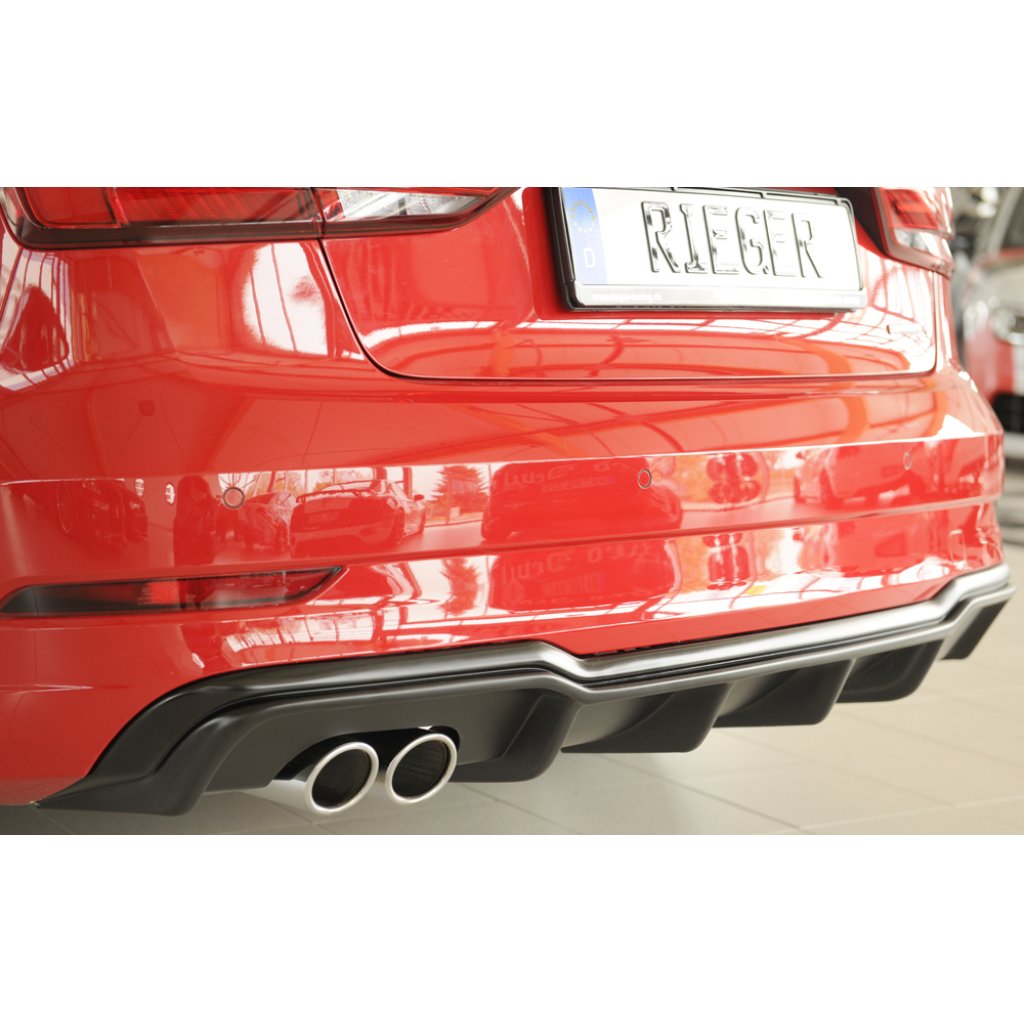 Rieger vložka zadního nárazníku pro Audi A3 8V 3-dvéř. (convertible 8V7), 5-dvéř. (sedan 8VS) po faceliftu, plast ABS bez povrchové úpravy, pro dvojitou koncovku vlevo