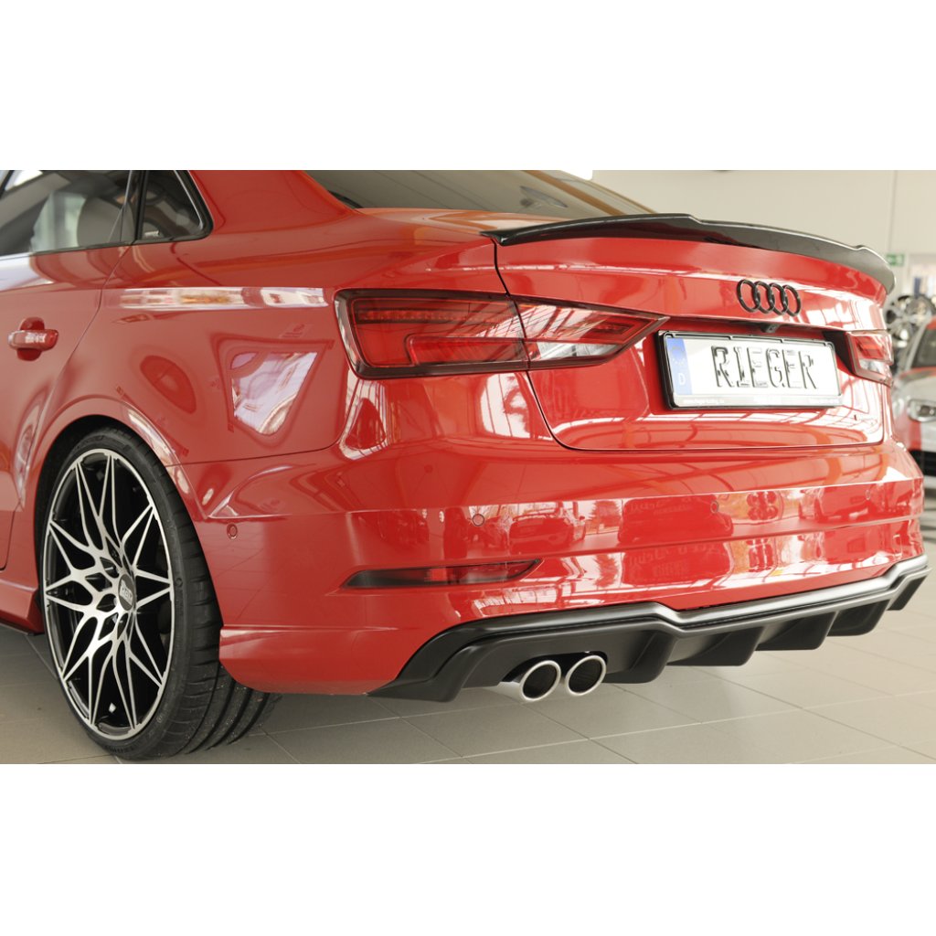 Rieger vložka zadního nárazníku pro Audi A3 8V 3-dvéř. (convertible 8V7), 5-dvéř. (sedan 8VS) po faceliftu, plast ABS bez povrchové úpravy, pro dvojitou koncovku vlevo