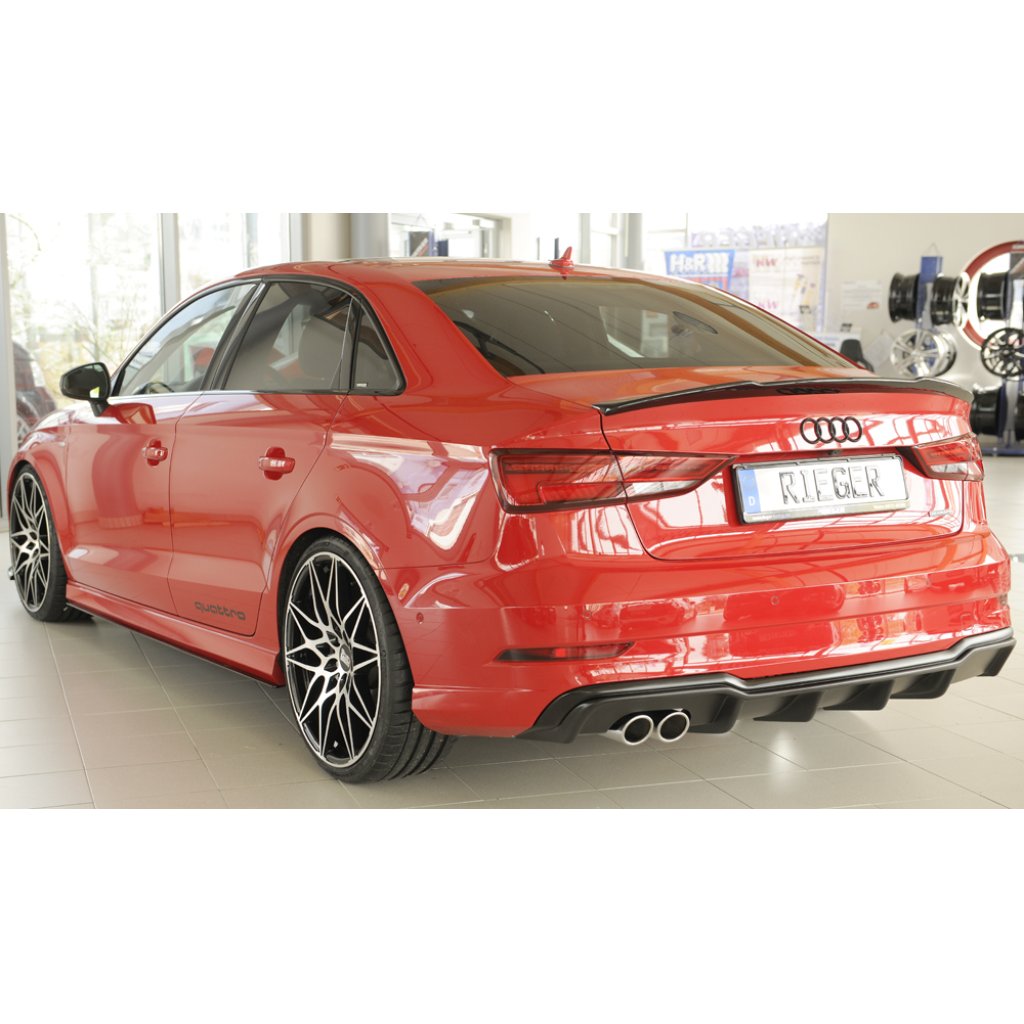 Rieger vložka zadního nárazníku pro Audi A3 8V 3-dvéř. (convertible 8V7), 5-dvéř. (sedan 8VS) po faceliftu, plast ABS bez povrchové úpravy, pro dvojitou koncovku vlevo